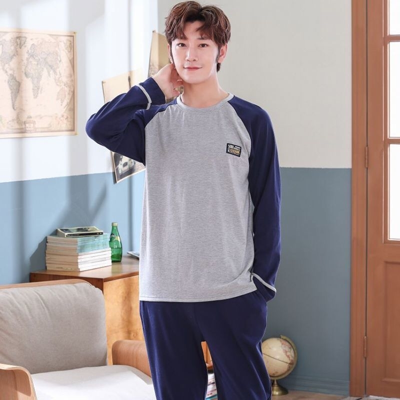 Plus Size 4XL Pajamas Sleeping Suits for Men Full Cotton Long Sleeve Pants Raglan Sleeves Pyjamas Male Autumn Winter Pijamas 201109