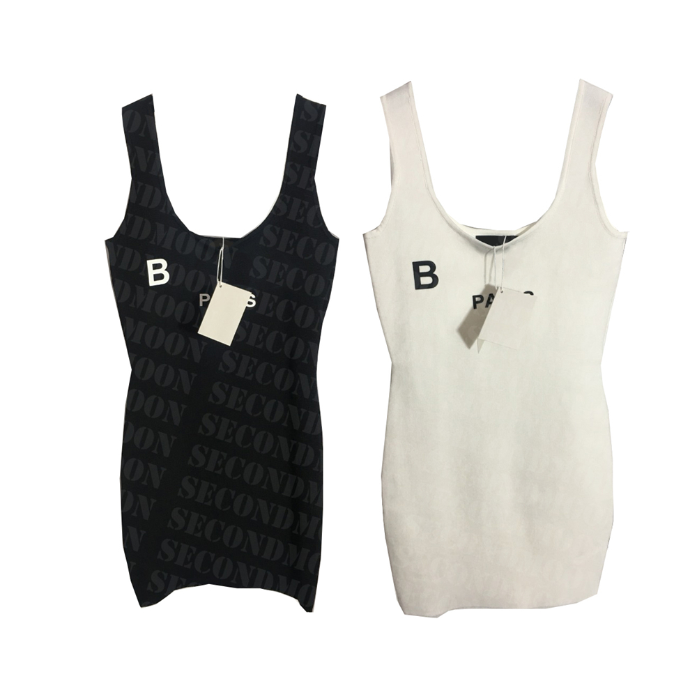 Women Casual Knitted Dress Designer Letter Print Dresses Tight Fitting Sleeveless Skirts Sexy Breathable Clothing