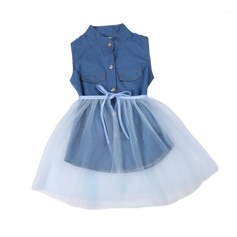 2020 New Baby Girl Dress Toddler Girl Dress Set Sleeveless A-Line Demin +Tutu Lace Skirts 2pcs Outfits 1-6Y1, As pic