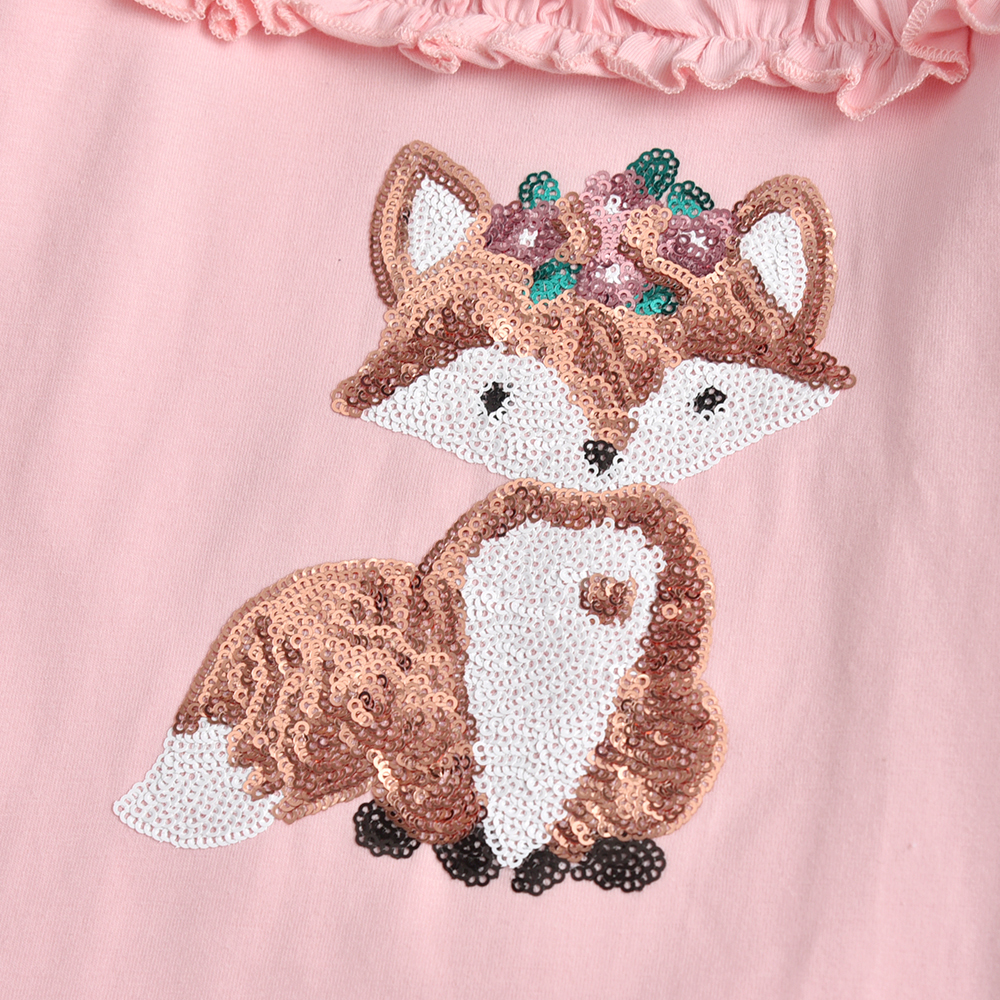 VIKITA Kids Cotton Clothing Sets for Girl Children Fox Sequins Cartoon T Shirt and Butterfly Print Trousers Girl Autumn ClothingX1019