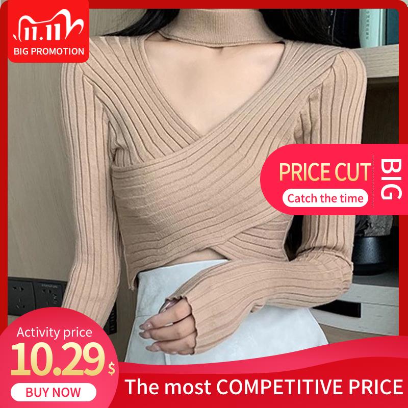 Cross Knitted Women High Waist Sweater Solid Slim V Neck Long Sleeve Female Short Pullover 2020 Autumn Fashion Ladies Sweaters, Black
Cross Knitted Women High Waist Sweater Solid Slim V Neck Long Sleeve Female Short Pullover 2020 Autumn Fashion Ladies Sweaters, Black