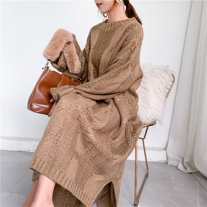 DEAT new autumn and winter fashion women clothes knits Sweater Woman Overlength pullover dress loose big size WJ82002 201125