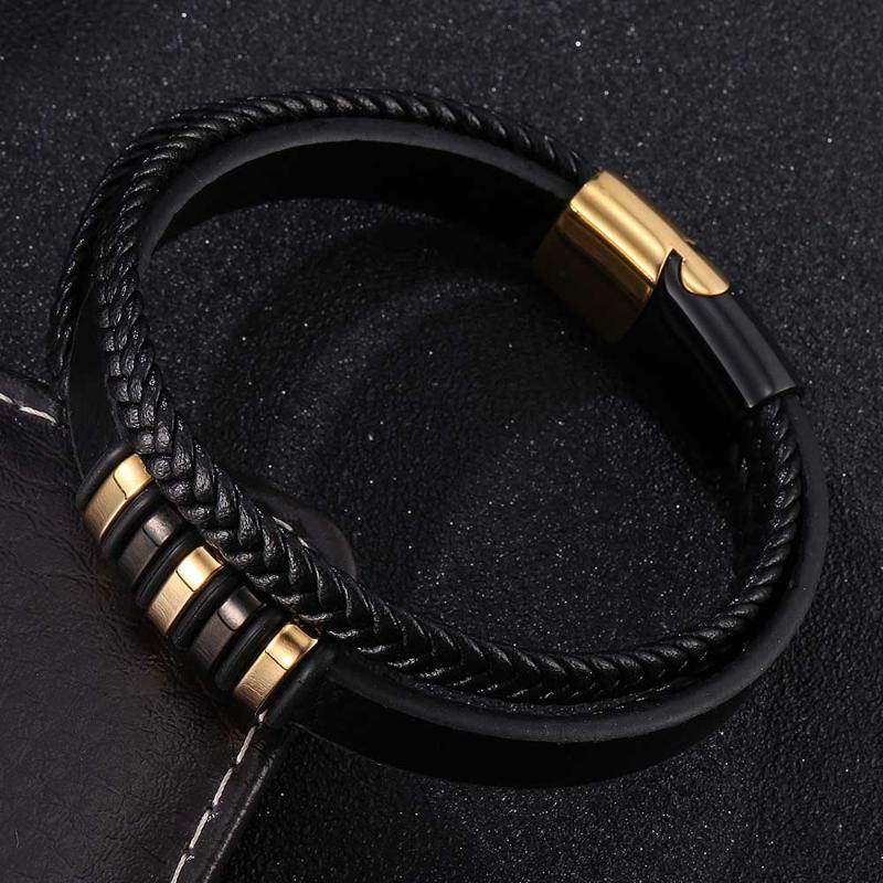 Fashion Double Braided Leather Bracelet Men Black Gold Stainless Steel Magnetic Buckle Women Bangle Christmas Gift
Fashion Double Braided Leather Bracelet Men Black Gold Stainless Steel Magnetic Buckle Women Bangle Christmas Gift