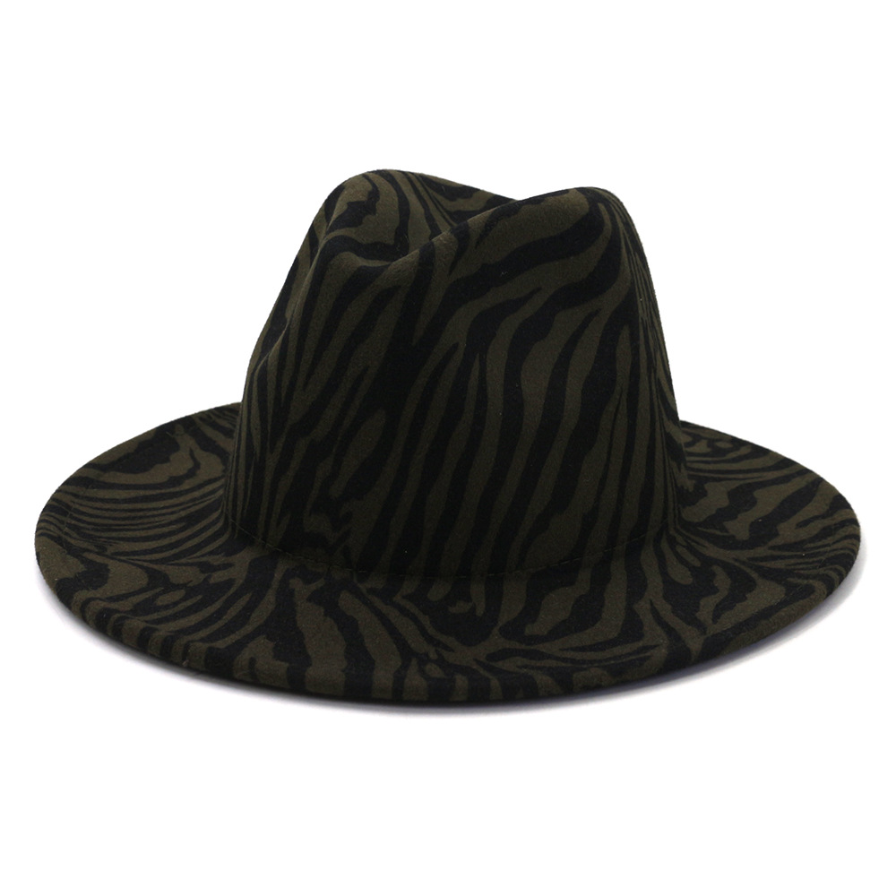 fashion Zebra Pattern Artificial Wool Felt Fedora Hats Fashion Women Men Large Brim Jazz Party Cap Panama Style Cowboy Hat