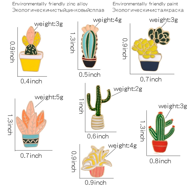 13pcs/lot Enamel Mixed Color Cactus Brooch Pins Ornaments Jackets Badge Lapel pin jewelry Gift for Children Girls, XZ1455 201009
