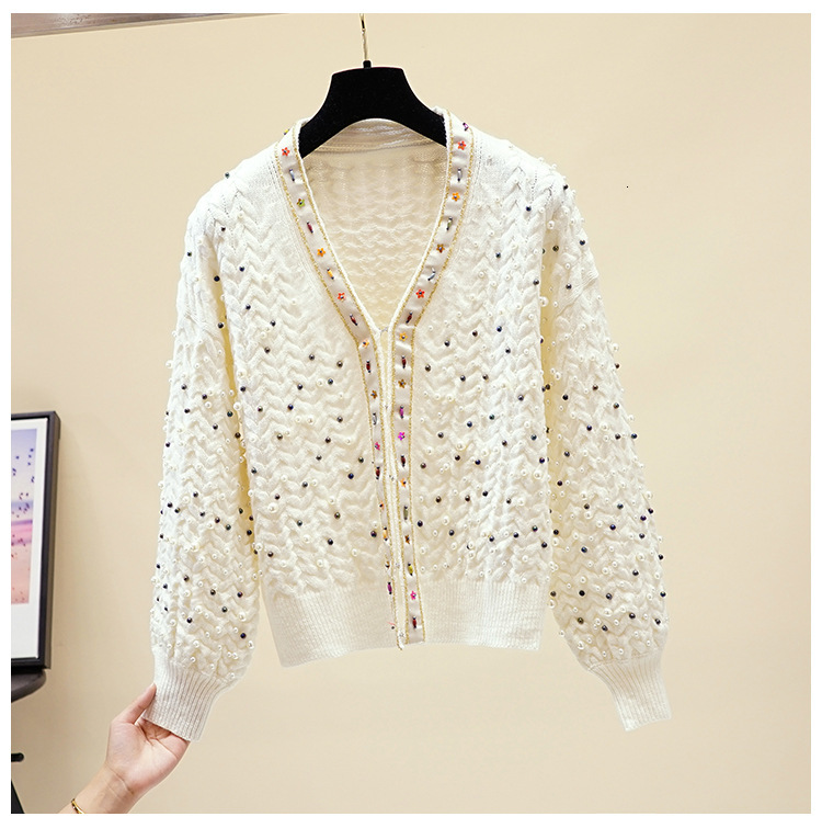 2021 New Chic Pearls Beading Sweater Women Bling v Neck Loose Designer Jumper Open Stitch Korean Thick Sweaters Cardigan Female 7zat, White
2021 New Chic Pearls Beading Sweater Women Bling v Neck Loose Designer Jumper Open Stitch Korean Thick Sweaters Cardigan Female 7zat, White