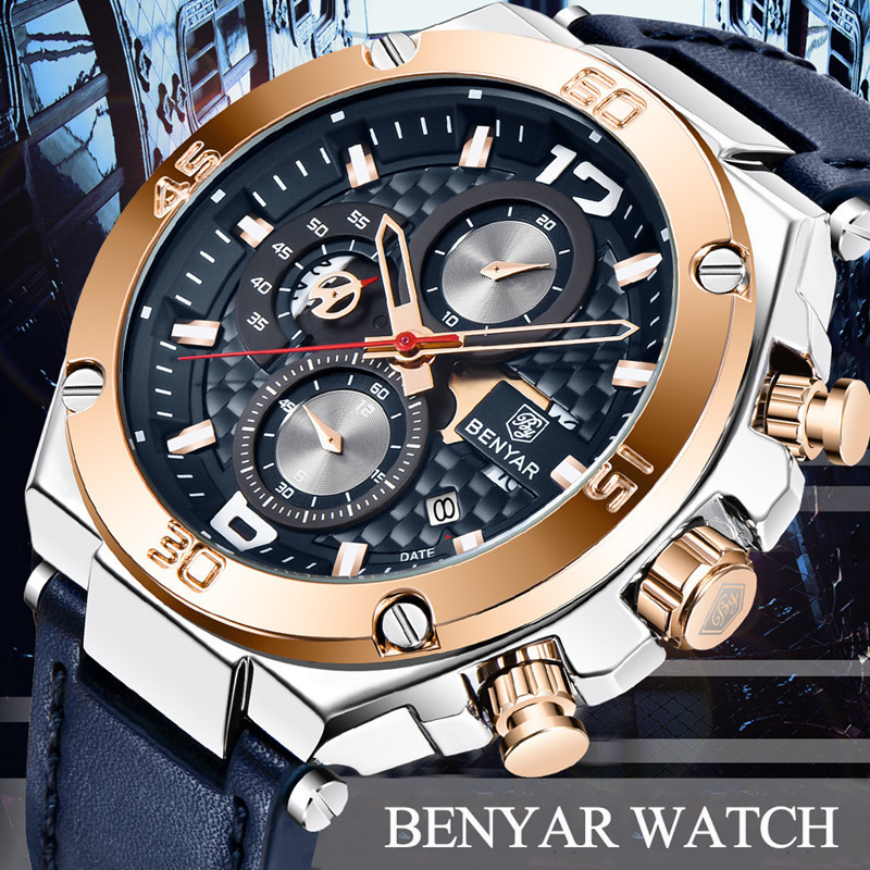 Watch Men BENYAR Fashion Sport Quartz Clock Mens Watches Top Brand Luxury Business Waterproof Leather Watches Relogio Masculino LJ201124, Gold
Watch Men BENYAR Fashion Sport Quartz Clock Mens Watches Top Brand Luxury Business Waterproof Leather Watches Relogio Masculino LJ201124, Gold