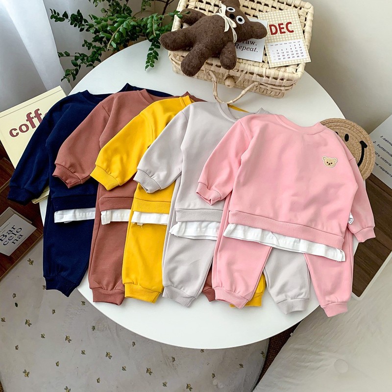 Toddler Children Clothing Sets Cute Bear Embroidery Sweatshirt+Harem Pants 2pcs Baby Girl Clothes Suit Kids Boys Casual Outfits 220217