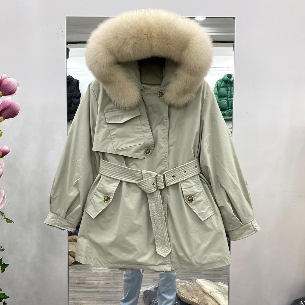 Big Real Fox Fur Collar New Down Parka Winter Jacket Women 90% White Duck Down Jacket Thick Hooded Belt Female Snow Outwear 201019
