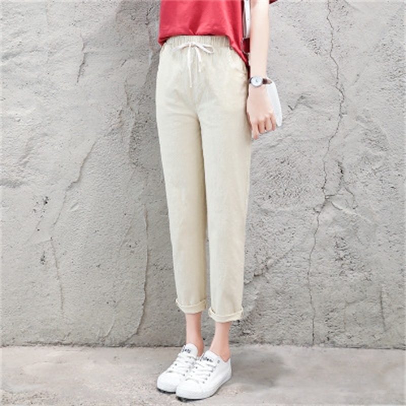 Cotton Linen Ankle Length Pants Women Spring Summer Casual Trousers Pencil Casual Pants Harem Women's Trousers High Waist Bottom 201109
