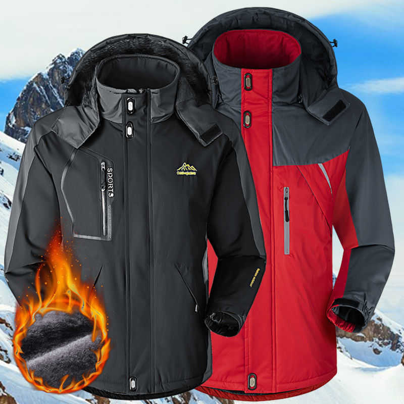 Bust 128cm Men Women Winter Camp Climb Ski Fish Trekking Hike Jackets Hood Windbreak Plus size Coat Oversize M5XL Fur Warm 201114