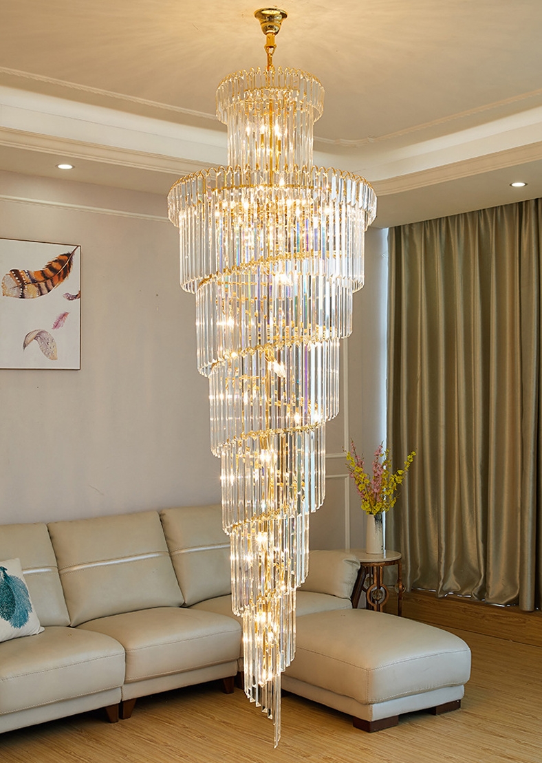 High-end fashion crystal chandelier double staircase chandelier lighting simple villa hotel spiral staircase lamp long pendant lights