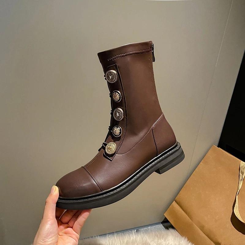 Spring Fall New Guneine Leather Metal Personality Button Women Ankle Boots Zip Thick Bottom Elasticity Casual Ladies Shoes Black
Spring Fall New Guneine Leather Metal Personality Button Women Ankle Boots Zip Thick Bottom Elasticity Casual Ladies Shoes Black