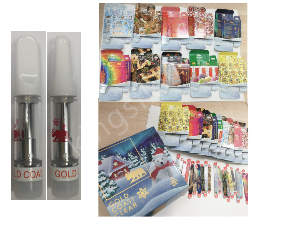Gold Coast Clear Atomizers GCC Christmas Edition Cartridge Empty Vape Pen Carts White Ceramic Mouthpiece Glass Tank Thick Oil Vaporizer 510
Gold Coast Clear Atomizers GCC Christmas Edition Cartridge Empty Vape Pen Carts White Ceramic Mouthpiece Glass Tank Thick Oil Vaporizer 510