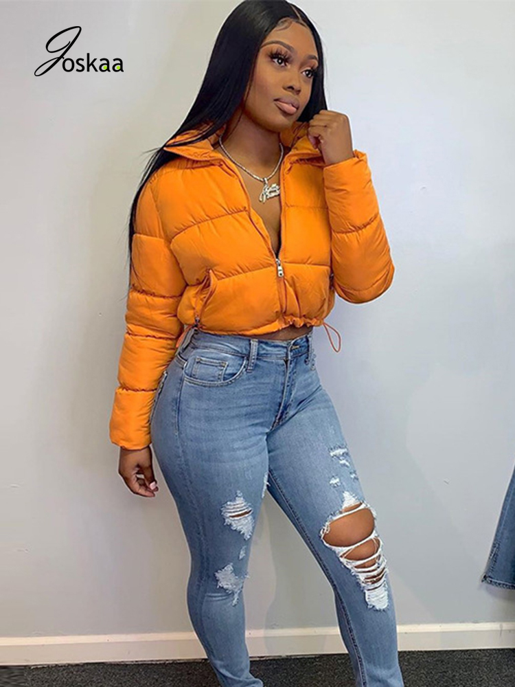 Joskaa Winter Women New Short Solid Tops Female Warm Coat Casual Long Sleeve Zipper Lady Pockets Thicken Cotton Jacket 201217