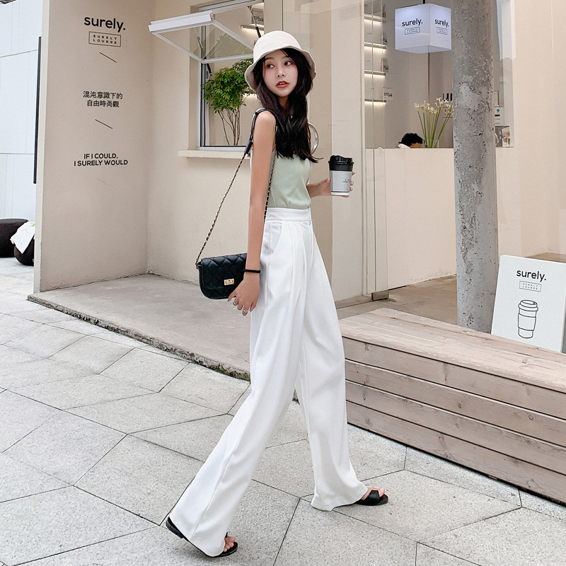 Summer OL Style White Women Pants Chic Wide Leg Pant High Waist Elegant Work Trousers Female Casual Pants pantalon femme 201106