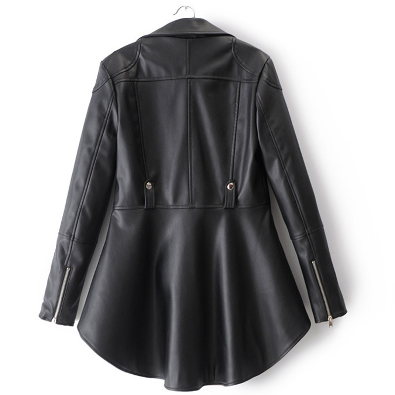 TWOTWINSTYLE Spring Woman Solid Color Long Sleeve Turn-down Collar Zippers Irregular Hem Loose PU Coat Jacket Fashion New 201023
