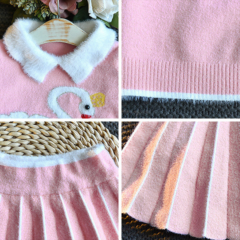 Bear Leader Winter Girls Clothes Set New Baby Sweater Set Swan Printed Pink Blue 2pcs Fall Girl Clothing Set Children CostumeX1019