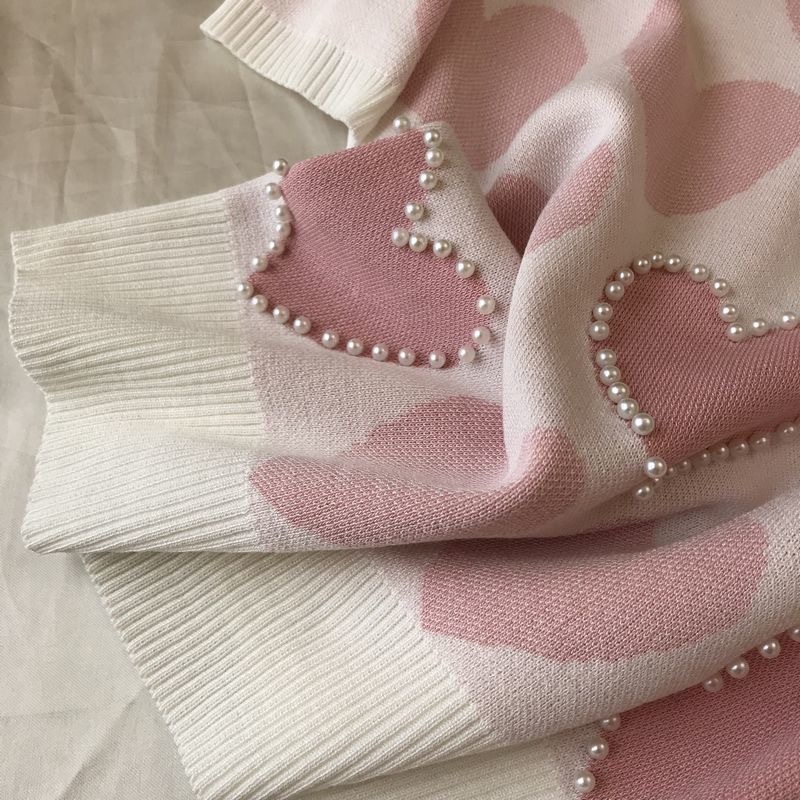 Korean summer Love printed knitted 2 Peice Set Women short sleeve beading Sweater Female tops+pants Suit pink casual Tracksuit 201007
