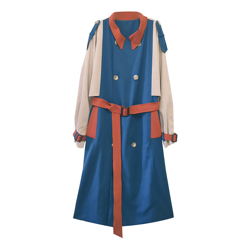 DEAT New Autumn Fashion Women's Trench Coat England Style Hit Color Patchwork Full Sleeve Lapel Collar With Belt TX156 201211