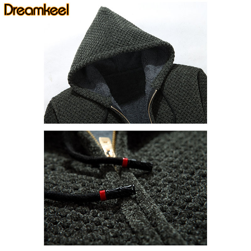 Winter Padded Knitted Sweater Men Cotton Hooded Men's Jacket Thick Velvet Fur Jacket Cardigan Spring Outdoors Mens Sweaters R 201118
