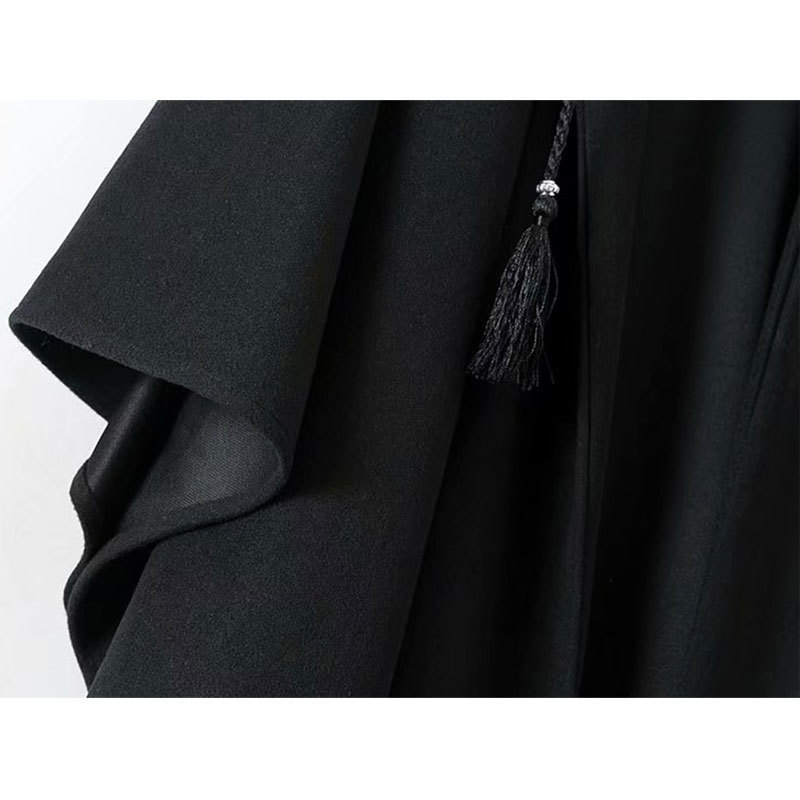 Winter Cloak Hooded Trench Coat Thick Woolen Women Gothic Cape Poncho Coat Open Cardigans Female Tassel Long Trench Overcoat 201111
