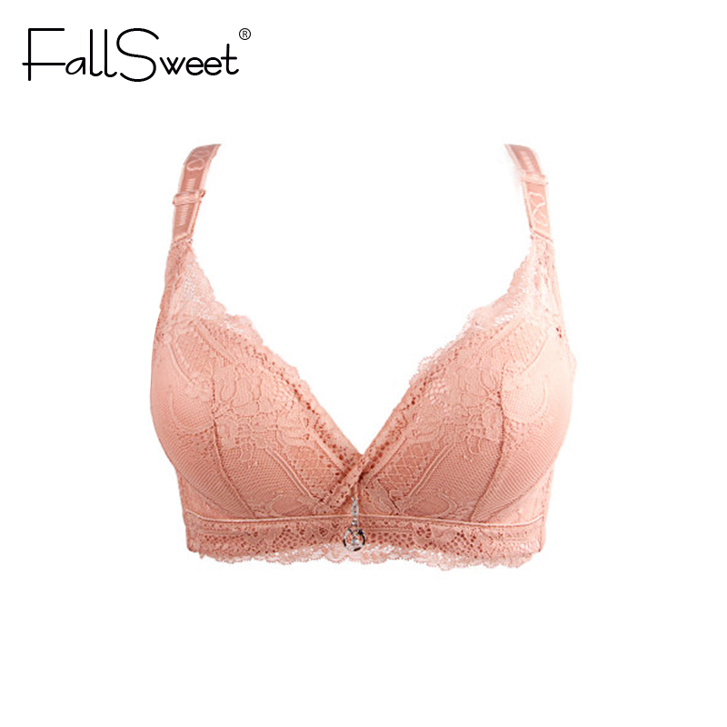 FallSweet Wireless Bra for Women Plus Size Lace Brassiere 34 to 50 Back Closure Underwear Black White 201202