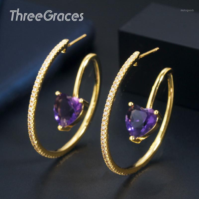 ThreeGraces New Designer Party Jewelry Love Heart Shape Yellow Gold Color Purple CZ Big Round Hoop Earrings for Ladies ER4821
ThreeGraces New Designer Party Jewelry Love Heart Shape Yellow Gold Color Purple CZ Big Round Hoop Earrings for Ladies ER4821