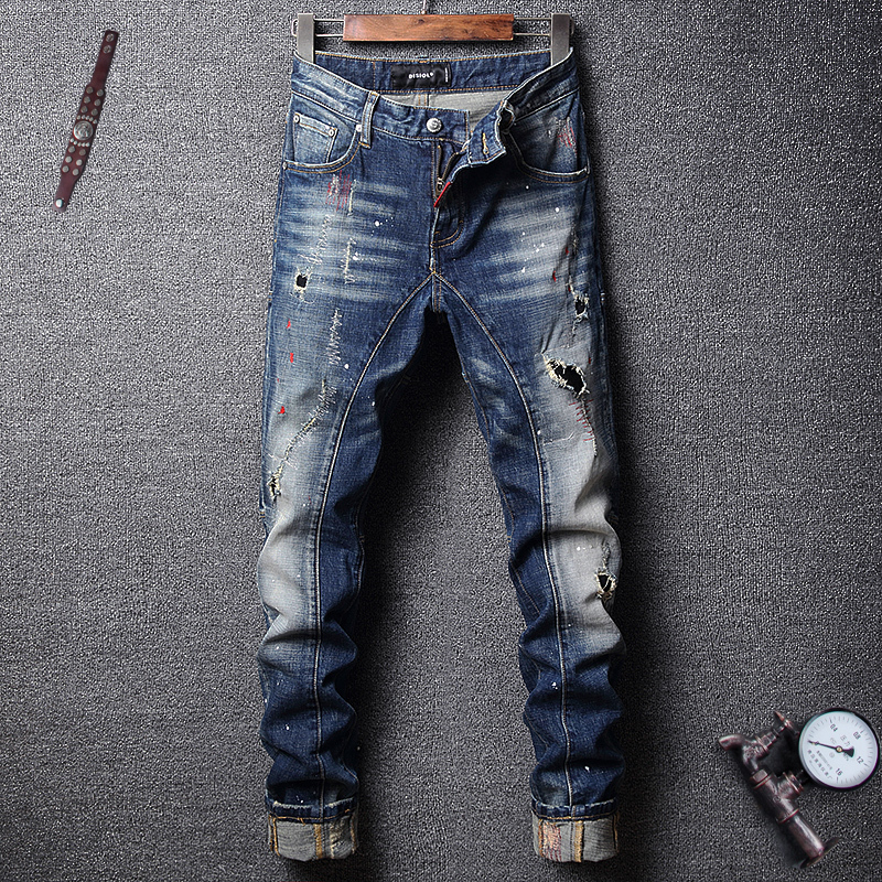 2021 New Italian Style Fashion Retro Blue Slim Fit Destroyed Ripped Men Pants Spliced Designer Hip Hop Homme Dzzj
2021 New Italian Style Fashion Retro Blue Slim Fit Destroyed Ripped Men Pants Spliced Designer Hip Hop Homme Dzzj