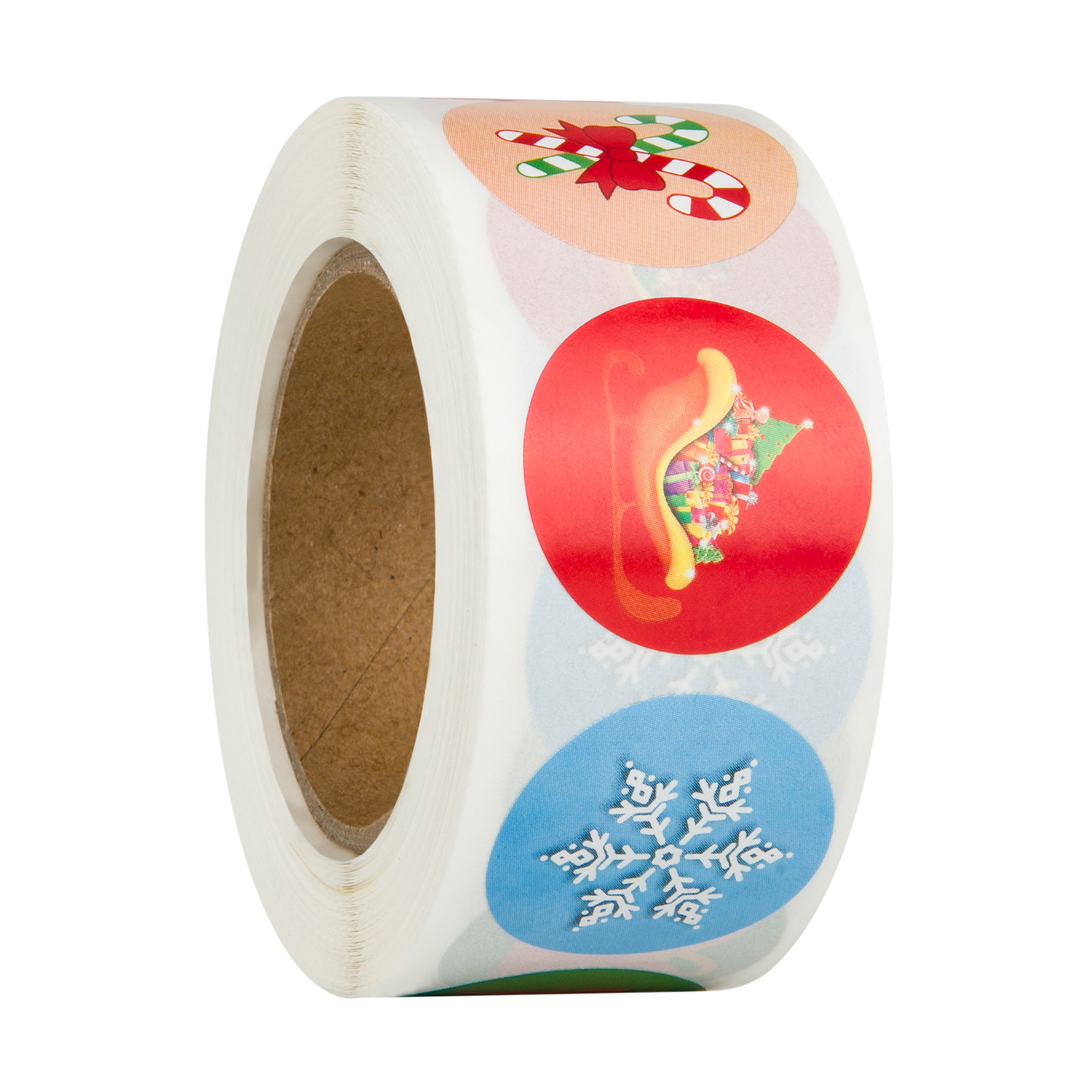 500 Sheets/Roll Round Labels Snowflake Santa Claus Packaging Sticker for Candy Bag Gift Box Packing Bag Christmas Decoration