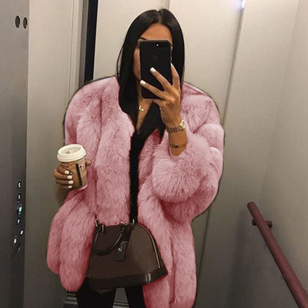 Women Fluffy Faux Fur Jacket Autumn Winter Warm Outerwear Coat Overcoat Hooded Long Coat Ladies Faux Fur Coat D30 201110