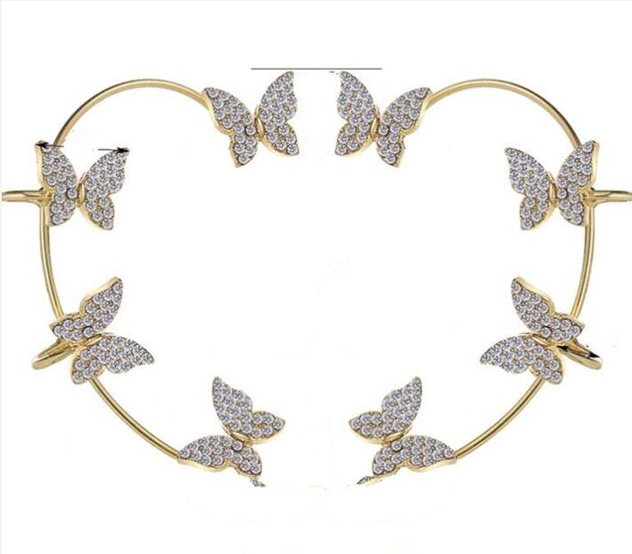 Silver Plated Metal Butterfly Ear Clips Without Piercing For Women Sparkling Zircon Ear Cuff Clip Earrings Wedding Jewelry GC797