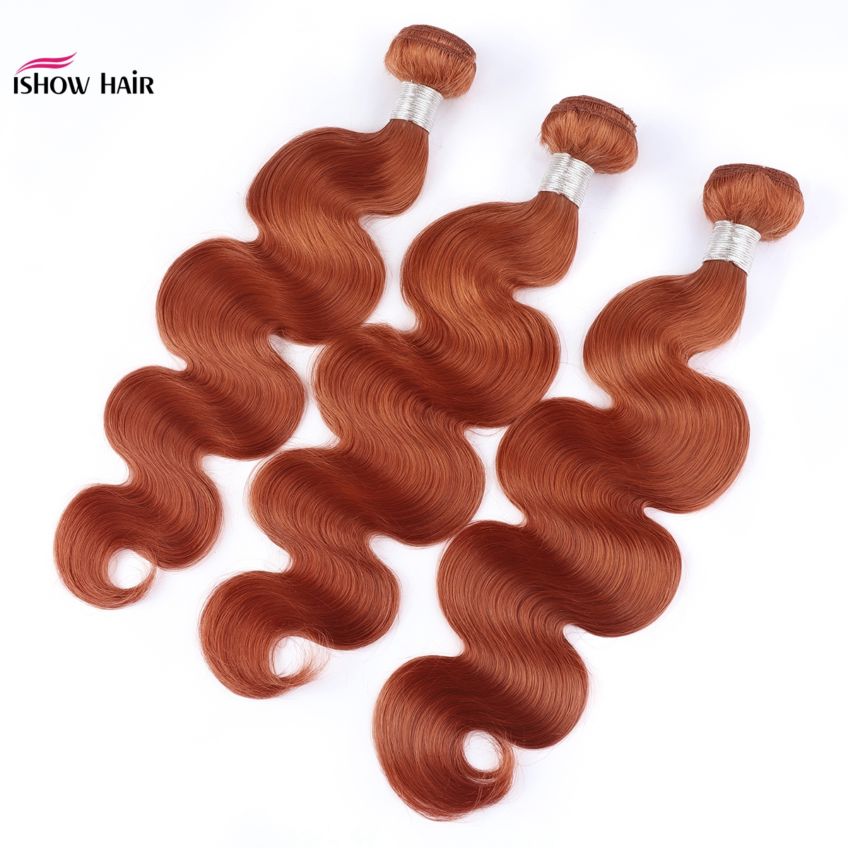 Ishow Hair Weaves Weft 4 bundles for Women All Ages Orange Ginger #350 Brazilian Peruvian Virgn Human Hair Extensions 8-28inch