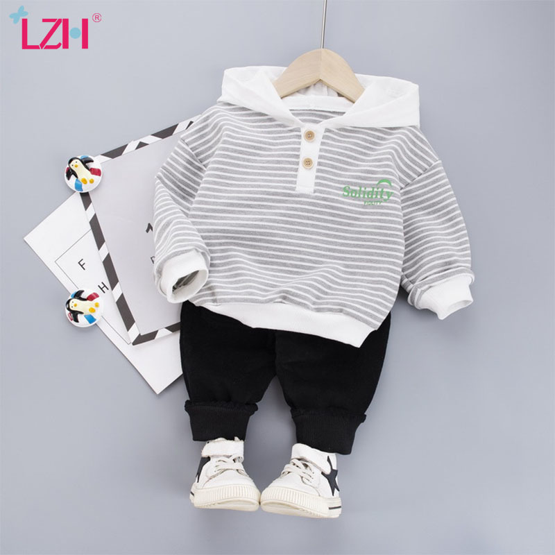 LZH 2020 Autumn Baby Boys Clothes Suit Children Clothing Winter Baby Girls Clothes Striped Hoodies+Pants 2Pcs Set Kids ClothesX1019