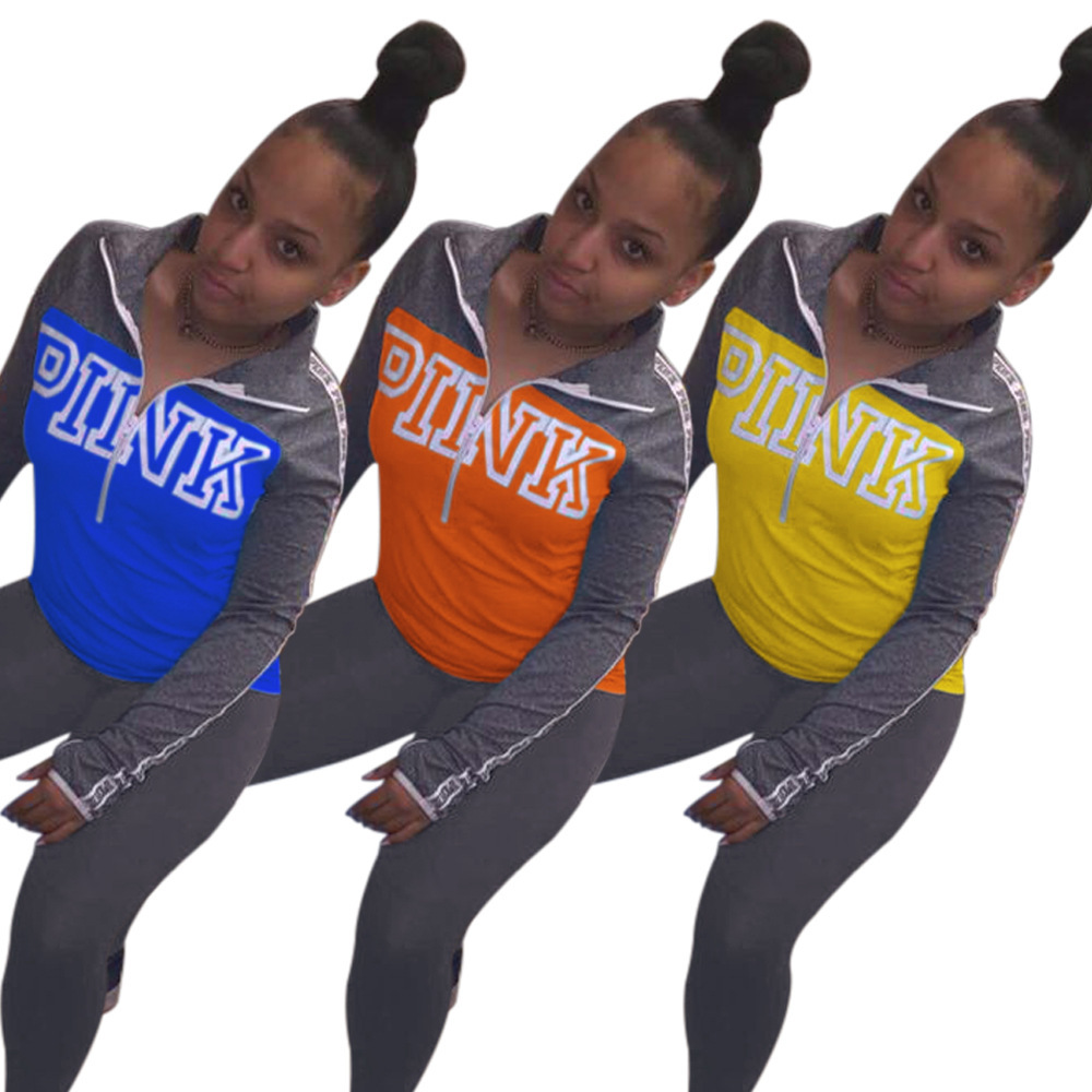 2021 New Pink Sport Shredded Letter Suit with Female Zipper Active Ensemble Sweatsuit Two Fitness Garments DRQO, Blue 
2021 New Pink Sport Shredded Letter Suit with Female Zipper Active Ensemble Sweatsuit Two Fitness Garments DRQO, Blue