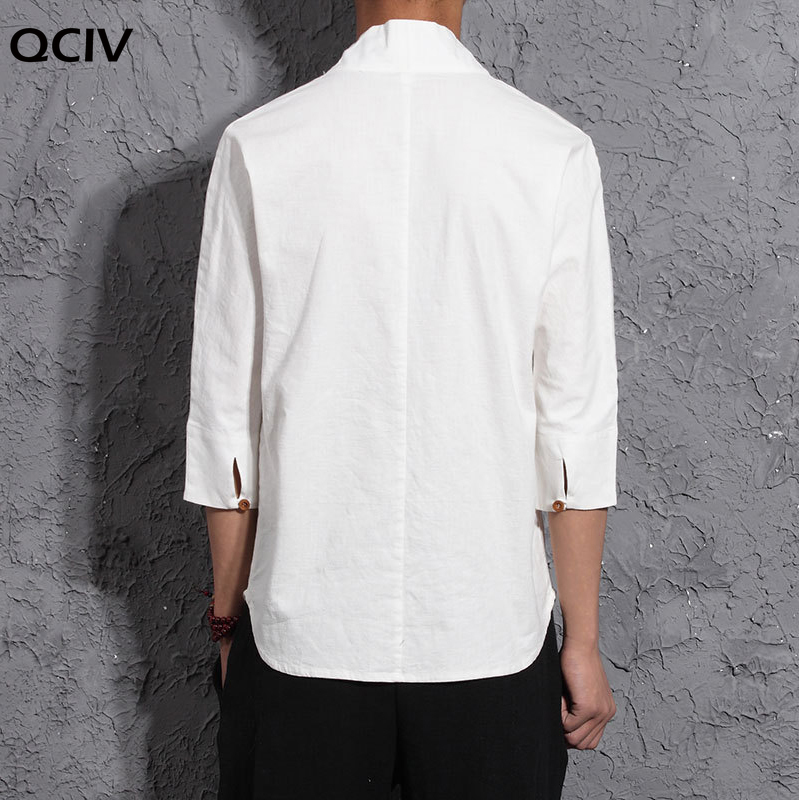 Kimono Summer Blue/White/Black Cotton Linen Shirt Men Chinese Style Retro V-Neck Linen Blouse Thin Vintage Tee Shirt