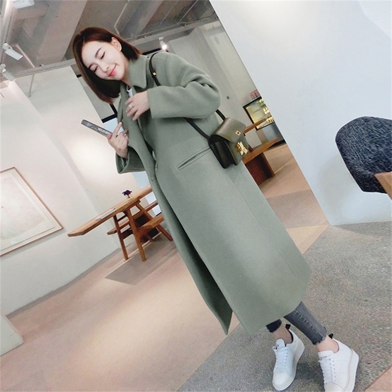 Female Women Wool Winter Fashion New Casual Korean Version Slim Long Coat Full Sleeve Women's Coats Plus Size 3XL Y201001