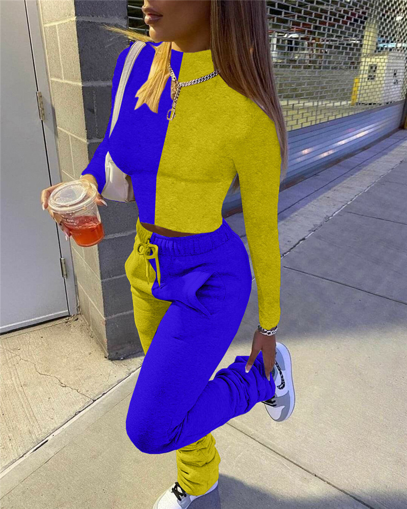 New Fall winter Women tracksuits jogger suit long sleeve outfits pullover hoodies+stack pants panelled two piece set plus size sweatsuits 4276