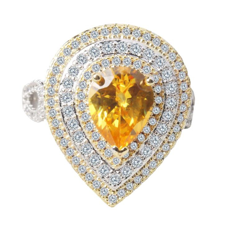 Water Drop Gold CZ Sterg Sier Wedding Ring, Unique Design Eternity Band for Women