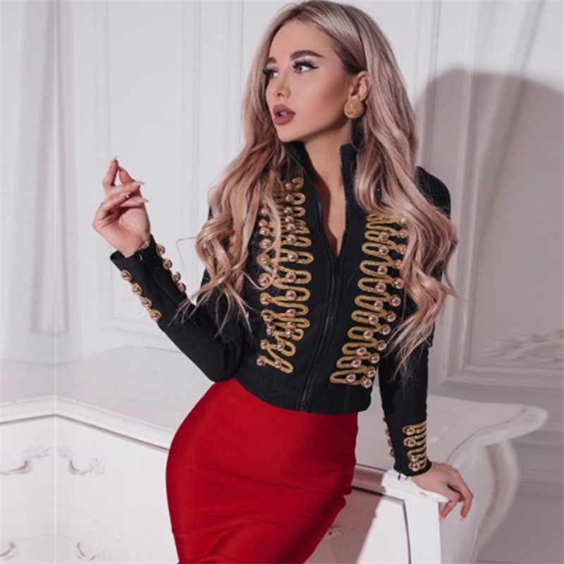 Adyce New Women Bandage Runway Jackets And Coats Elegant Button Black Long Sleeve Zipper Jacket Celebrity Lady Outwear Coat 201109