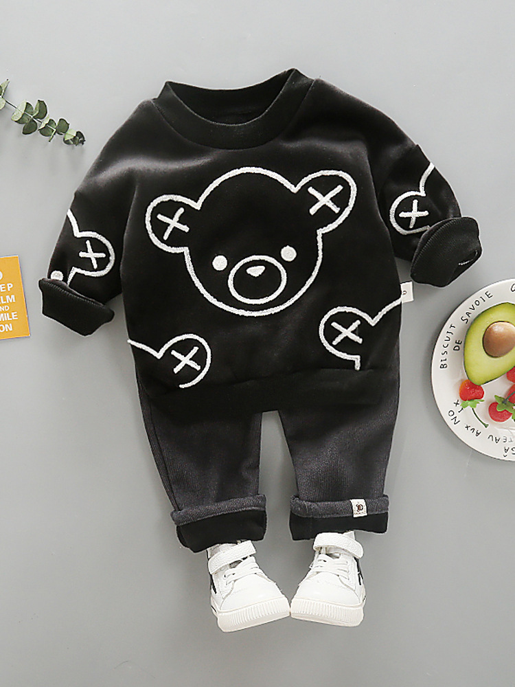 New winter Children's Clothing For Boys/Girls Velvet Thickened Sports Sweater Cartoon Casual Two-Piece Set Keep Warm 12M-4TX1019