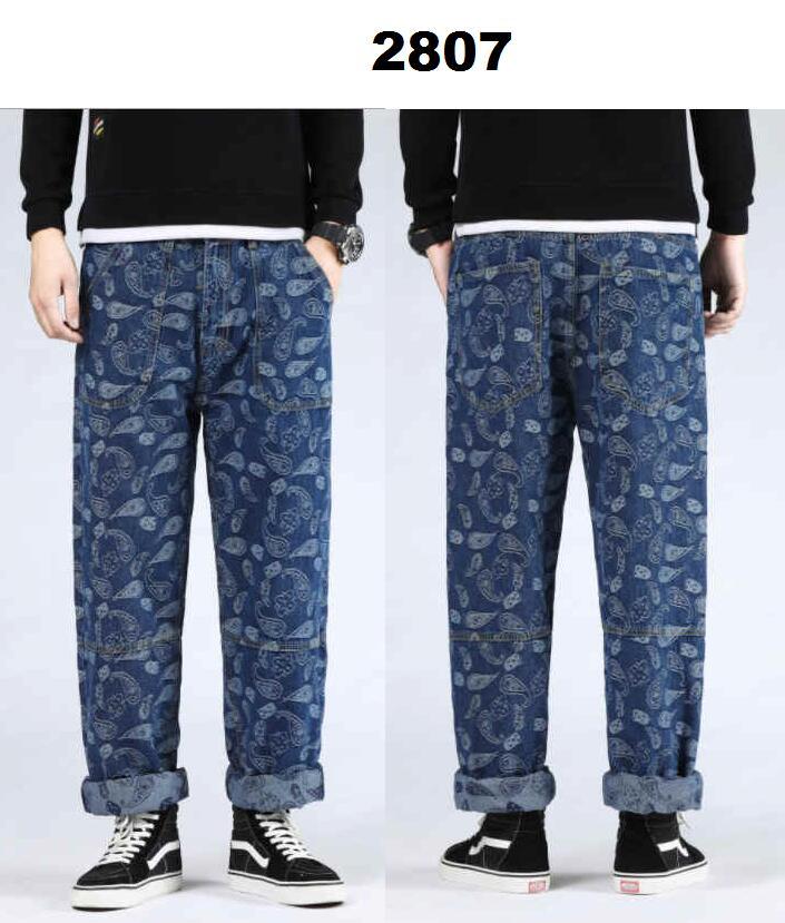 2021 Graffiti Print Punk Skateboard Jean Patch Pocket Harem Jeans Men Baggy Jeans Denim Pants Loose Baggy Plus Size 30-46