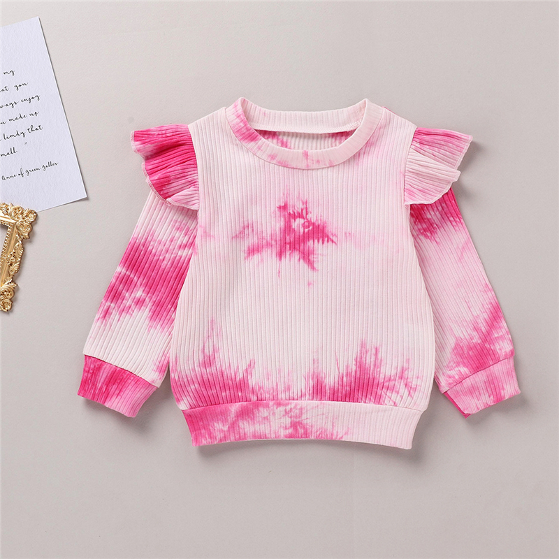0-4 Years Old Kids Clothing Baby Girl Tie Dye Outfit Ruffled Long Sleeve T-shirt Infant Baby Clothes Gift Sets Of Four StylesX1019