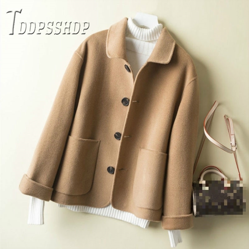 Korean Cheap Women Woolen Coat Short Style Frock Easy To Match Female Jacket 201030