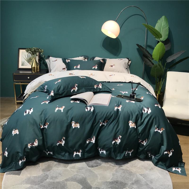 4pcs 100% Cotton Sateen Bed Linen For Home 2 Persons Double Bedclothes Green Bedding With Dog Print Duvet Cover Bed Sheet Shams
4pcs 100% Cotton Sateen Bed Linen For Home 2 Persons Double Bedclothes Green Bedding With Dog Print Duvet Cover Bed Sheet Shams