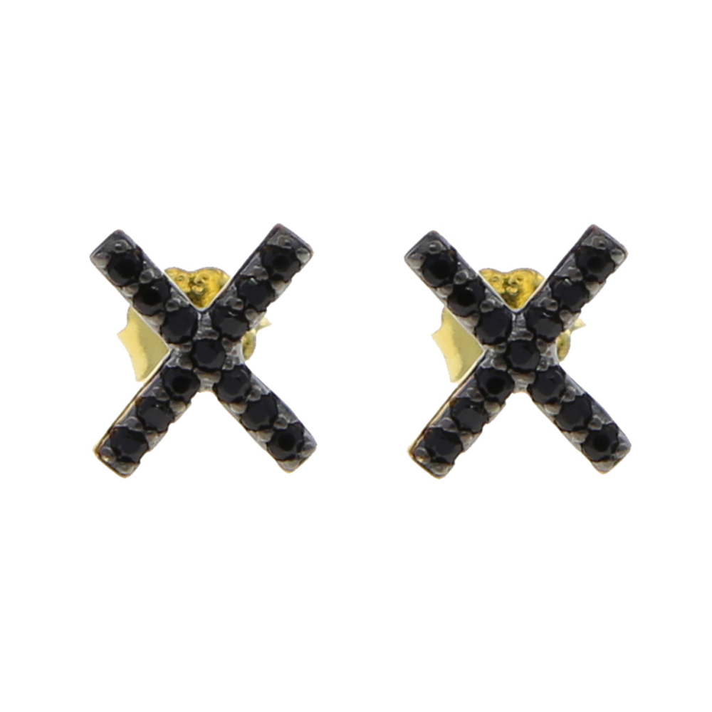 Delicate Rose Gold Color Classic Black Cz Paved X Cross Charm Stud Earring for Women Real 925 Sterling Silver Engagement Jewelry