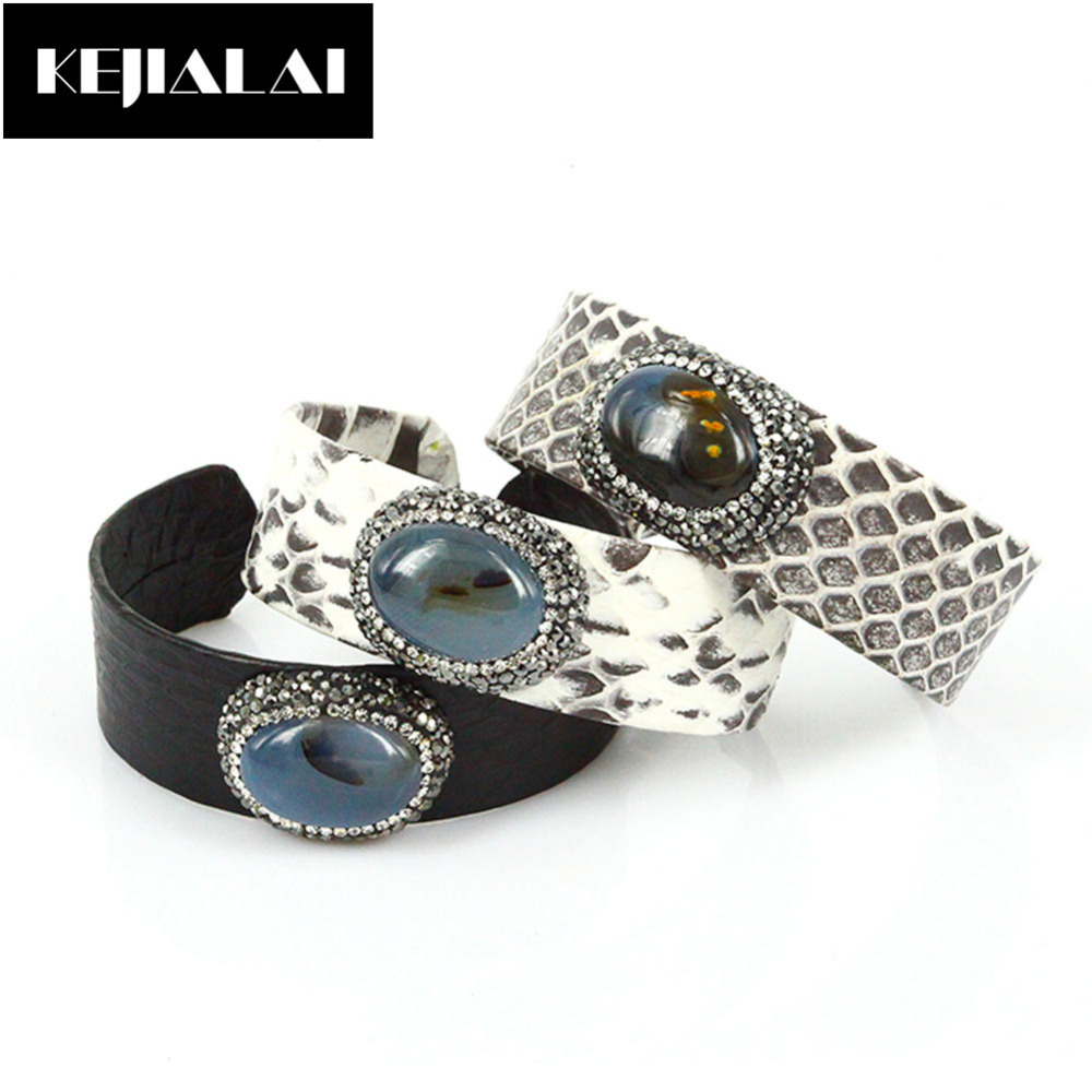 New Natural Snake Leather Bangle with Natural Stone Pave Rhinestone Python Leather Bangles for Women Punk Style Open Cuff Gift
New Natural Snake Leather Bangle with Natural Stone Pave Rhinestone Python Leather Bangles for Women Punk Style Open Cuff Gift