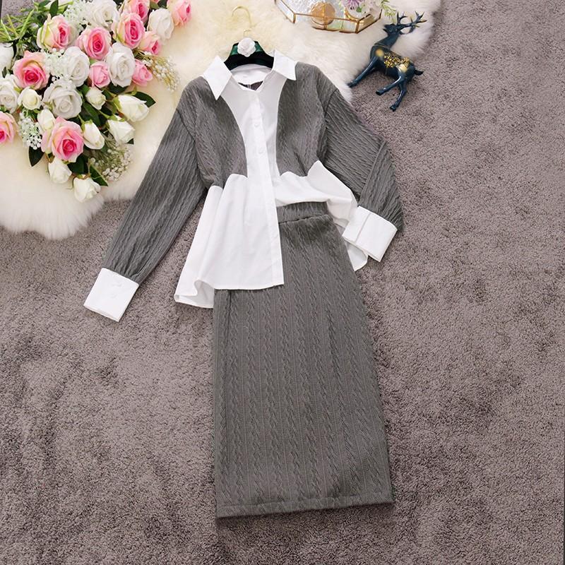 2020 Winter Elegant Knitted Patchwork Women Blouses and Mid Length Knit Skirts Two Piece Sets Office Lady Female Suits, Black
2020 Winter Elegant Knitted Patchwork Women Blouses and Mid Length Knit Skirts Two Piece Sets Office Lady Female Suits, Black