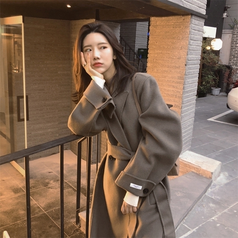 Cashmere Wool Women - Long, Korean-Style, Leisurely Cotton Padded, Premium Woolen Coat For Autumn And Winter