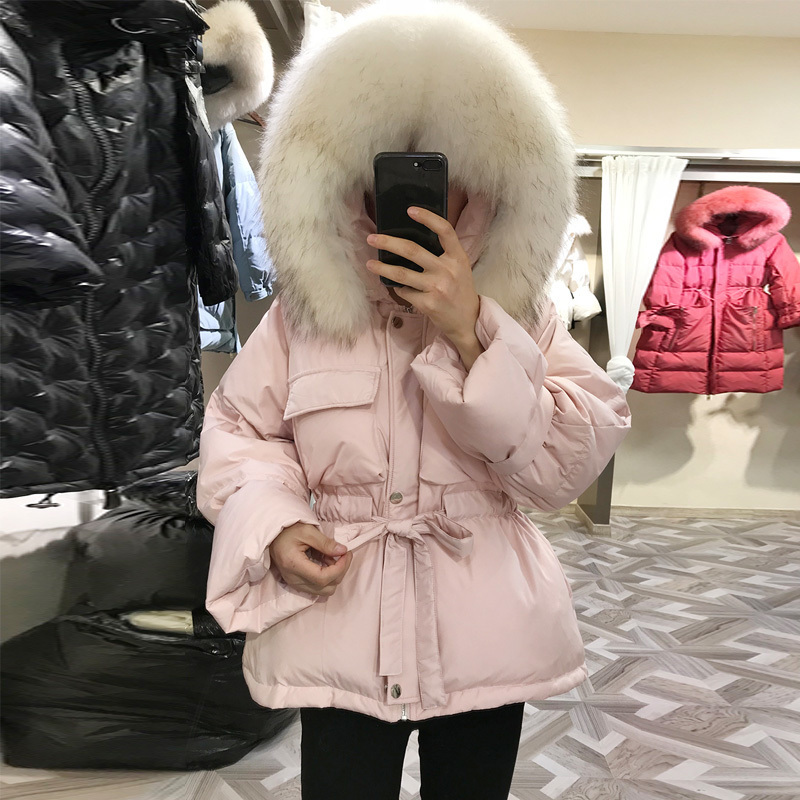 Large Real Raccoon Fur Winter Jacket Women 90% White Duck Down Coat Thick Warm Hooded Down Parkas Puffer Jacket Female Snow Coat 201023